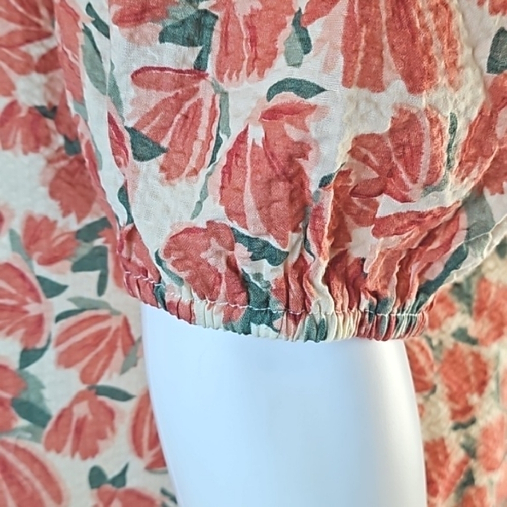 NWT Moodie Textured Cotton Coral Floral Print Ruffle Bib Collar Babydoll… - Picture 7 of 16